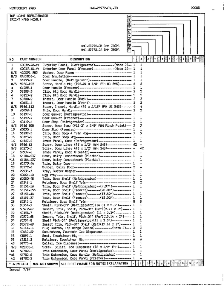 Doors Page 2 Diagram and Parts List for 23972A  Admiral Refrigerator