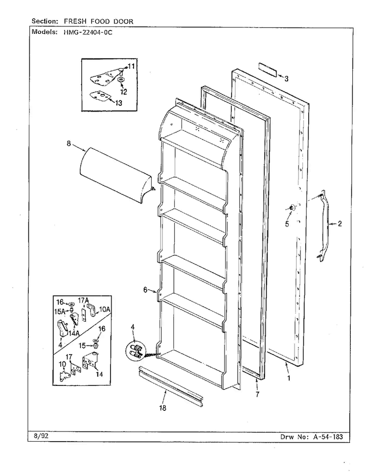Fresh Food Door Diagram and Parts List for 22404-0C  Admiral Refrigerator