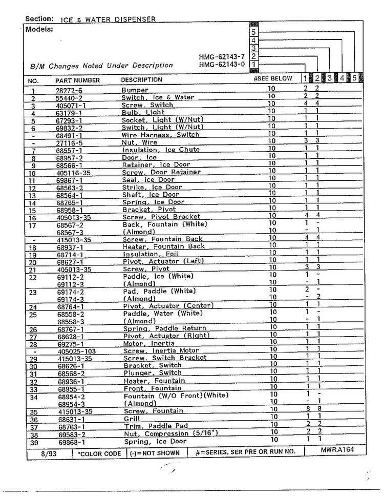 Ice And Water Dispenser Page 2 Diagram and Parts List for 62143-0A  Admiral Refrigerator