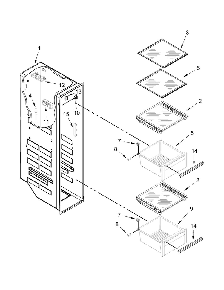 Freezer Liner Parts Diagram and Parts List for JSC23C9EEM00  Jenn-Air Refrigerator