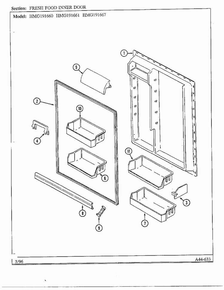 Fresh Food Inner Door Diagram and Parts List for HMG191660  Admiral Refrigerator