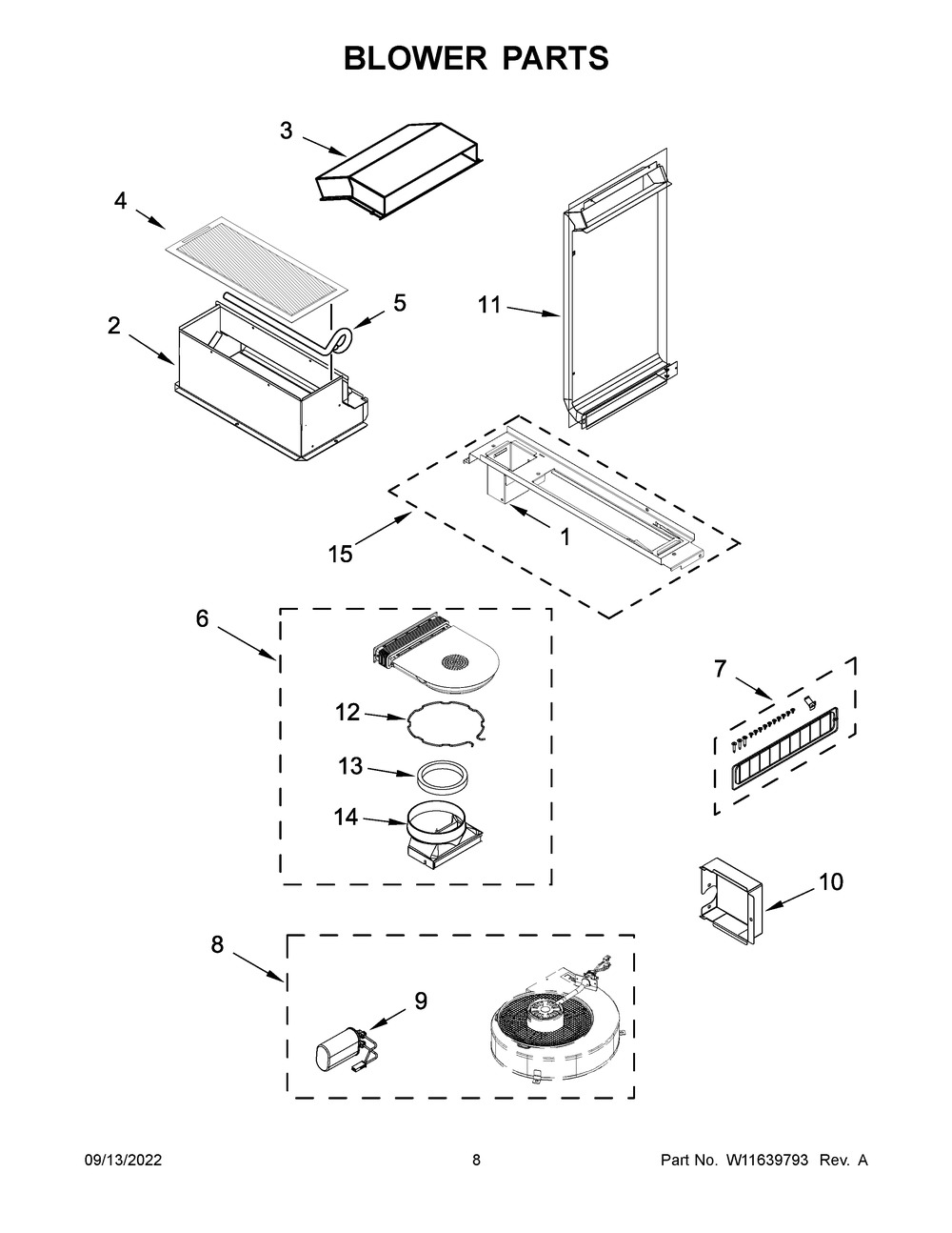 Blower Parts Diagram and Parts List for JDS1750ML0  Jenn-Air Range