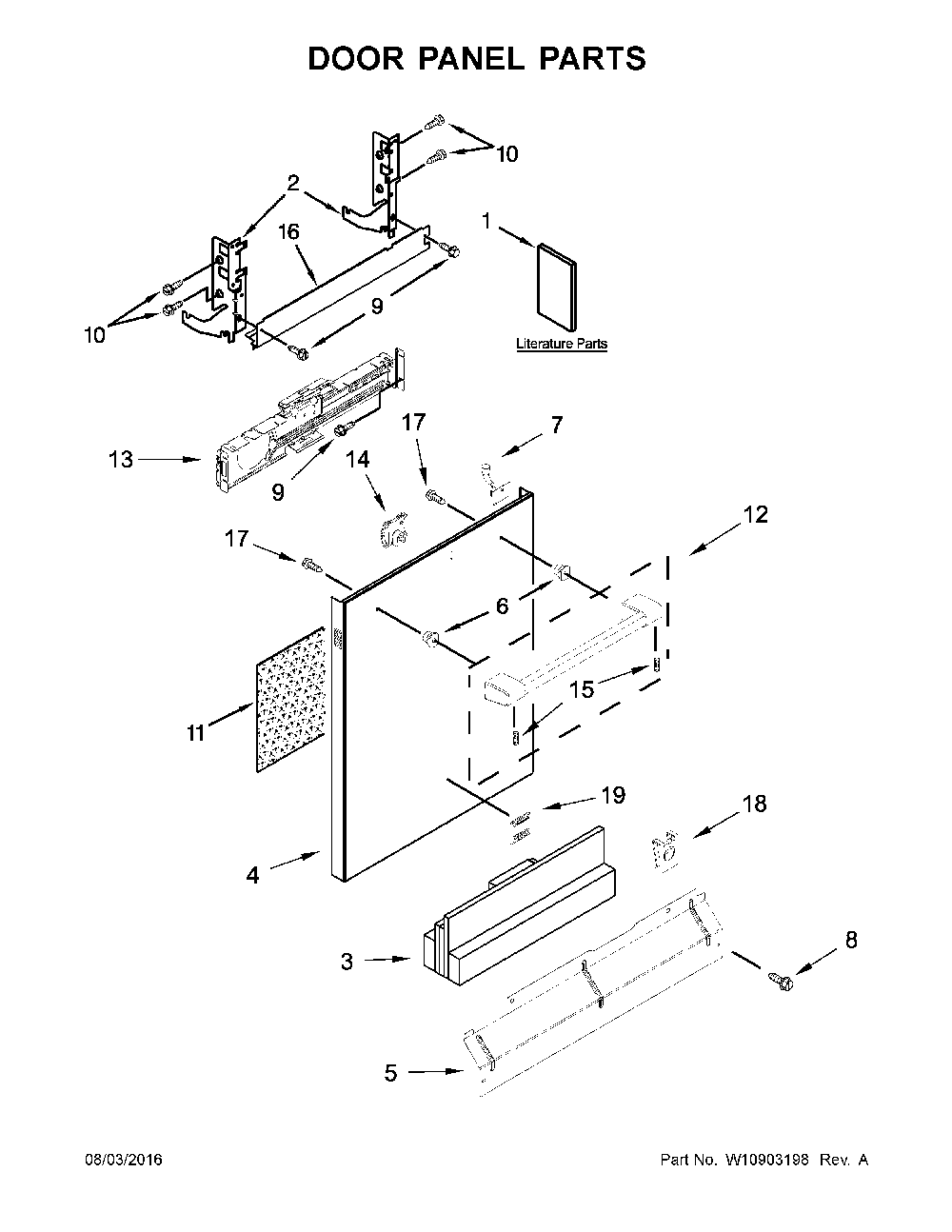 Door Panel Parts Diagram and Parts List for 66514703N511  Kenmore Dishwasher