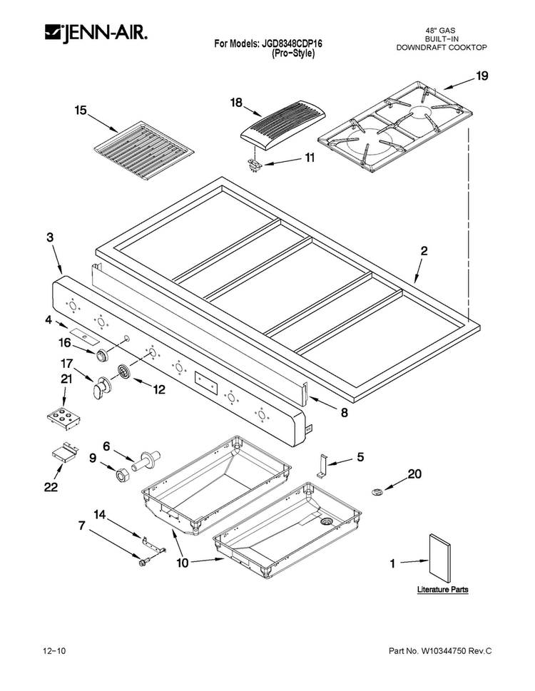 Cooktop Parts Diagram and Parts List for JGD8348CDP16  Jenn-Air Cooktop
