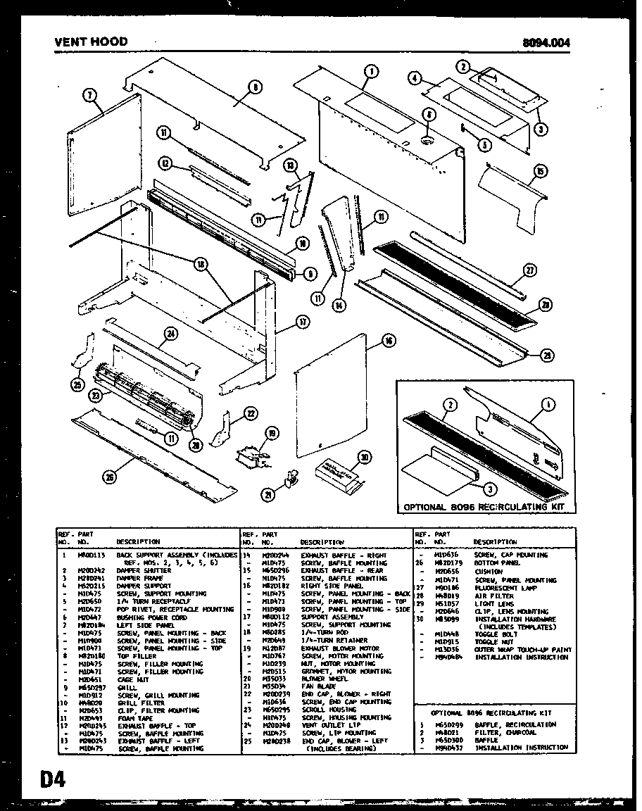 02 - VENT HOOD Diagram and Parts List for 8094004  Maytag Microwave