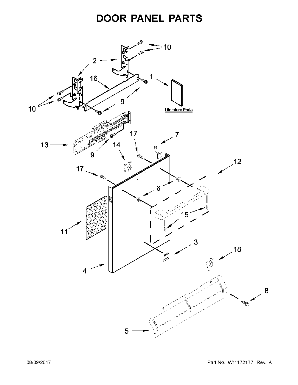 Door Panel Parts Diagram and Parts List for 66514703N512  Kenmore Dishwasher