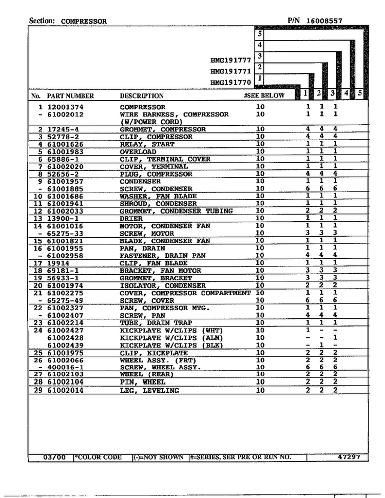 Compressor Page 2 Diagram and Parts List for HMG191770  Admiral Refrigerator
