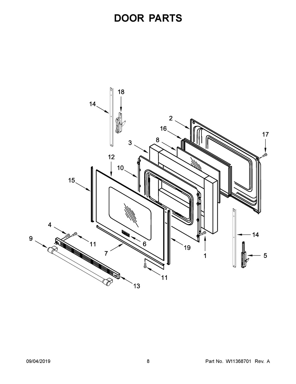 Door Parts Diagram and Parts List for YMER6600FB2  Maytag Range