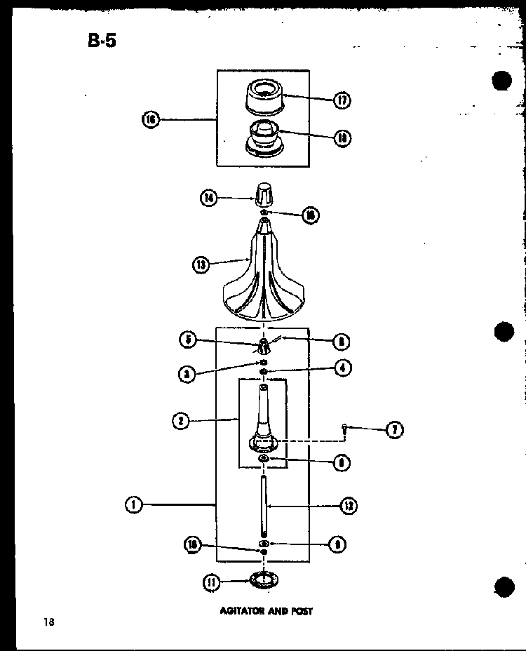 Agitator And Post Diagram and Parts List for TAA800 P75751-7W Amana Dryer