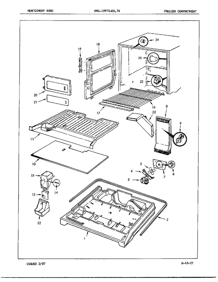 Freezer Compartment Diagram and Parts List for 19972A  Admiral Refrigerator