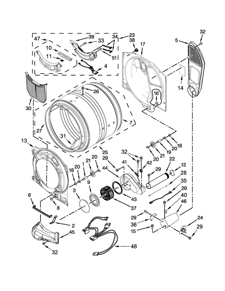 Bulkhead Parts Diagram and Parts List for NGD5800DW0  Amana Dryer