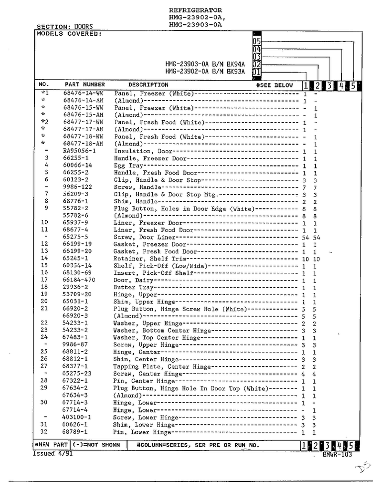 Doors Page 2 Diagram and Parts List for 23903-0A  Admiral Refrigerator