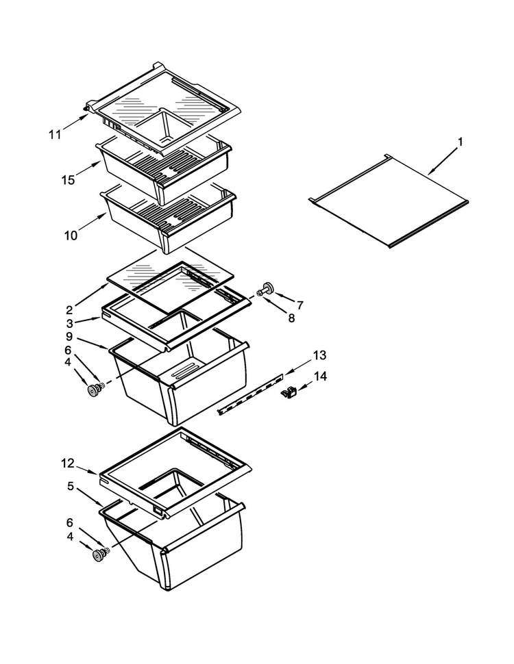 Refrigerator Shelf Parts Diagram and Parts List for MSF25D4MDH02  Maytag Refrigerator