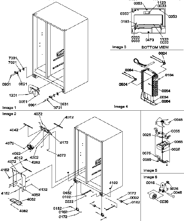 Drain System, Rollers, And Evaporator Assy Diagram and Parts List for SXD322S2L-P1305702WL  Amana Refrigerator