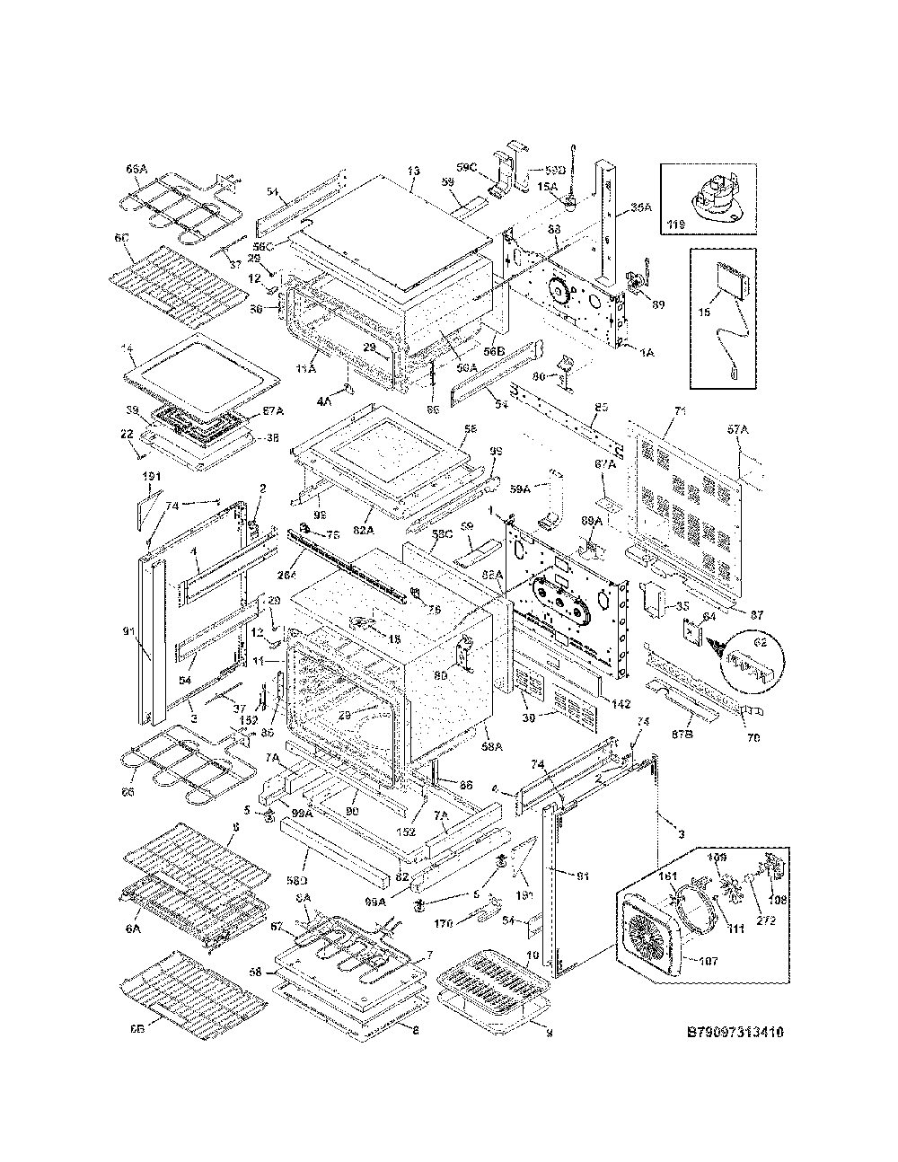 Body Diagram and Parts List for 79097313410  Kenmore Range