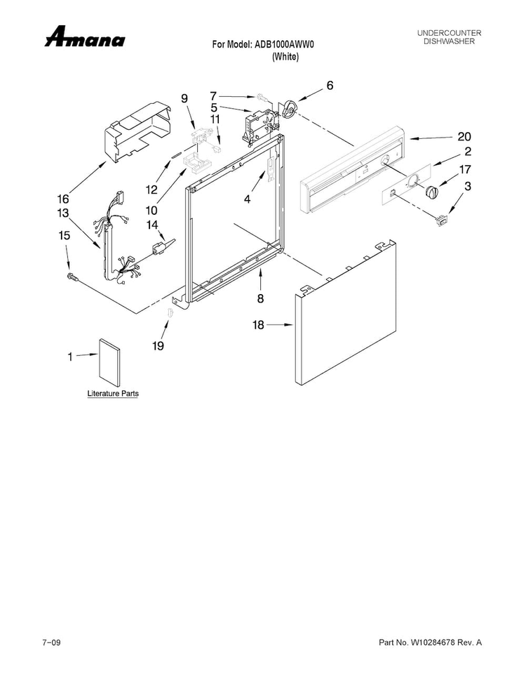 Frame And Console Parts Diagram and Parts List for ADB1000AWW0  Amana Dishwasher