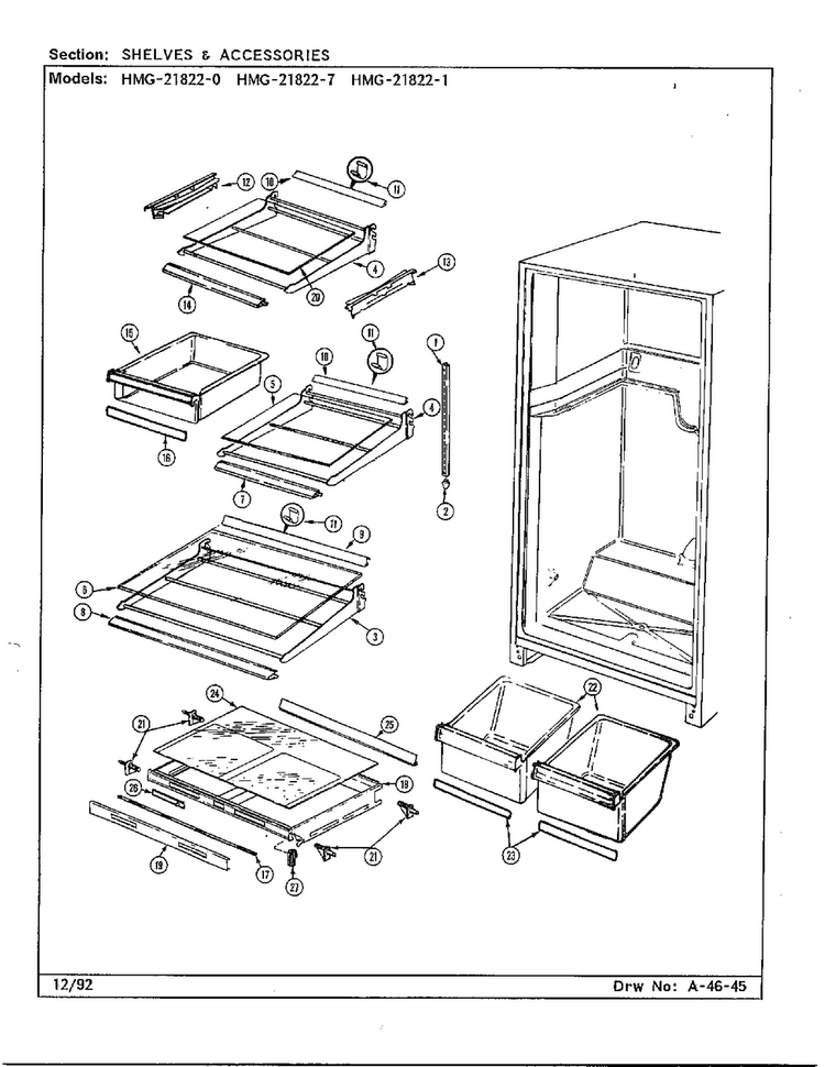 Shelves And Accessories Diagram and Parts List for 21822-1  Admiral Refrigerator