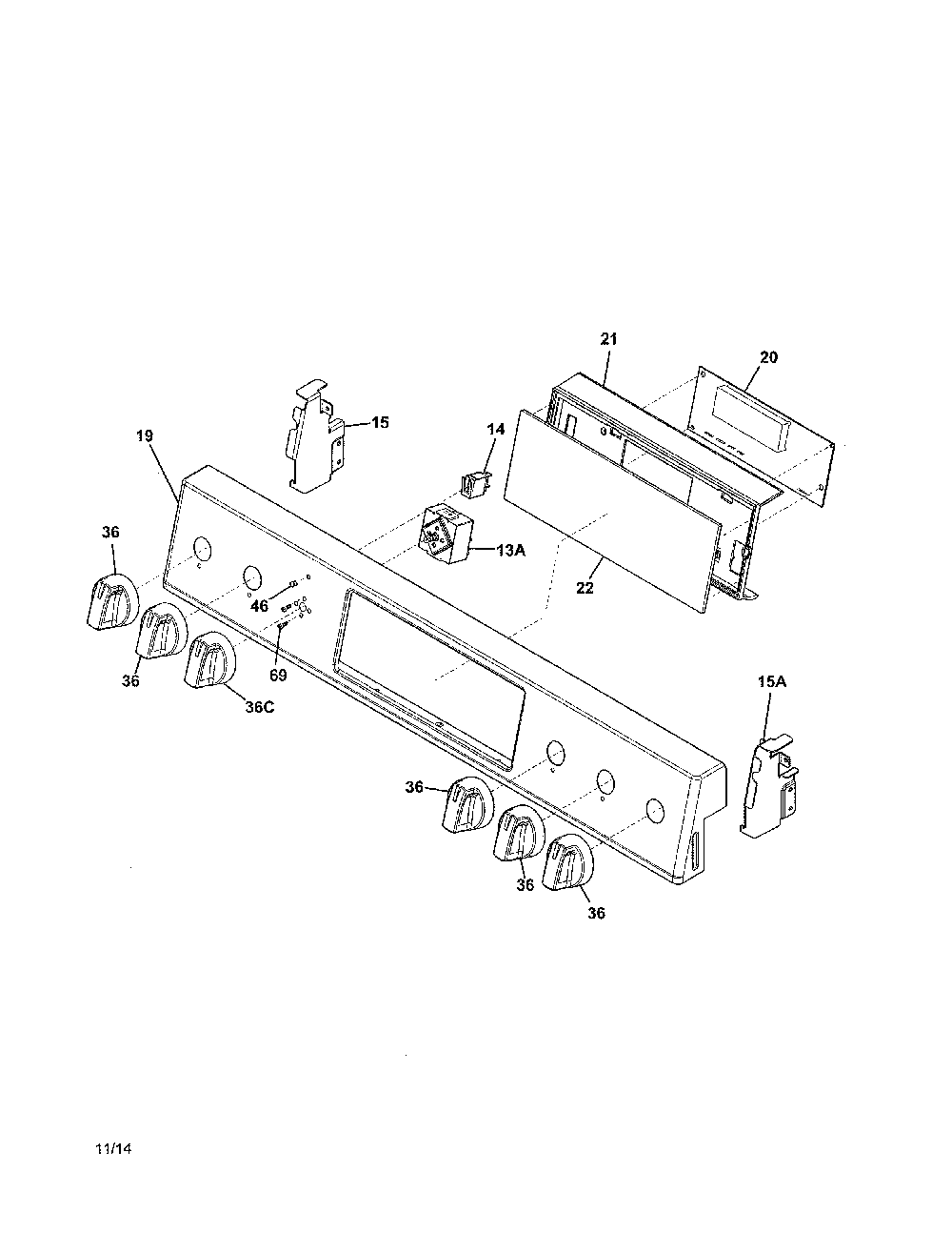 Backguard Diagram and Parts List for 79032363410  Kenmore Range