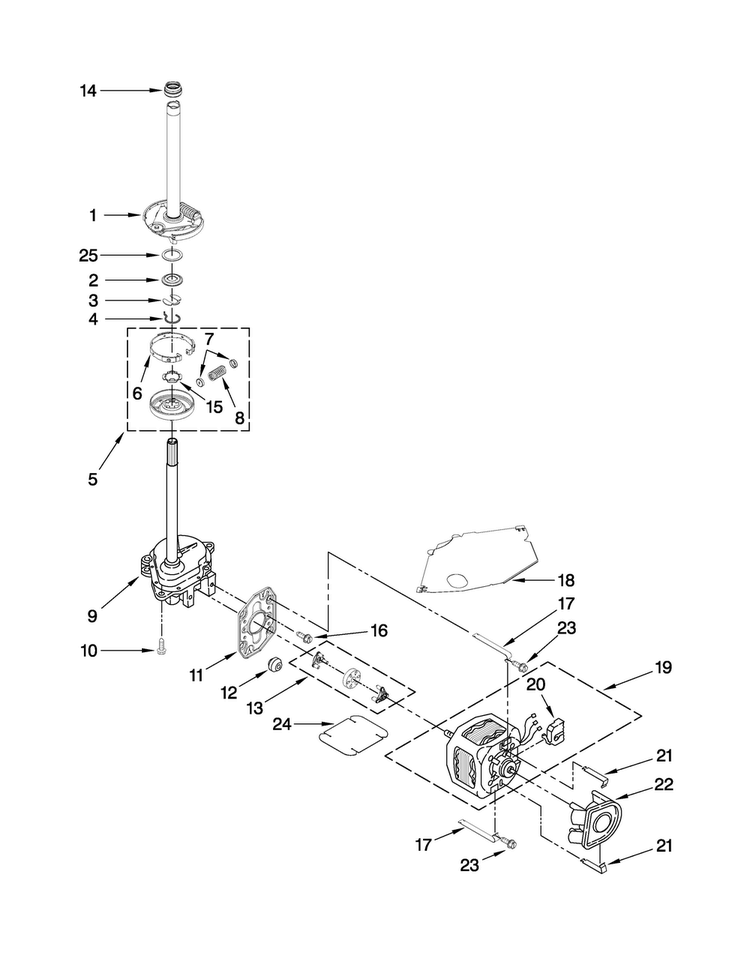 Brake, Clutch, Gearcase, Motor And Pump Parts Diagram and Parts List for 7MMTS0520WW0  Maytag Washer