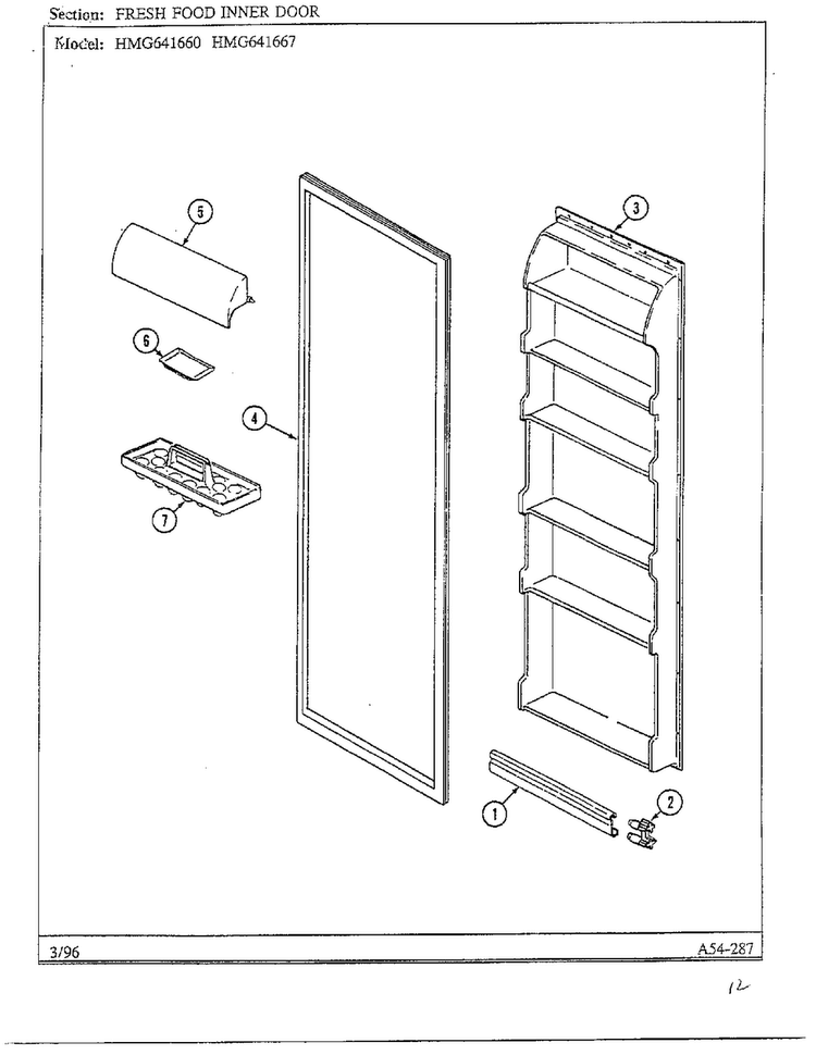 Fresh Food Inner Door Diagram and Parts List for HMG641667  Admiral Refrigerator