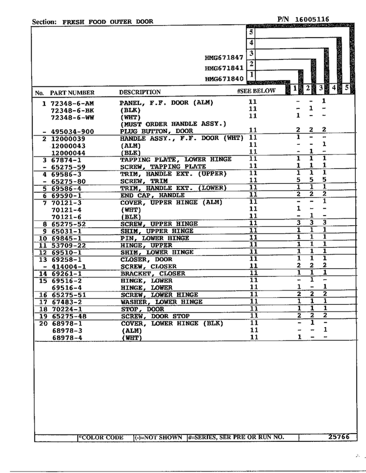 Fresh Food Outer Door Page 2 Diagram and Parts List for 671840  Admiral Refrigerator