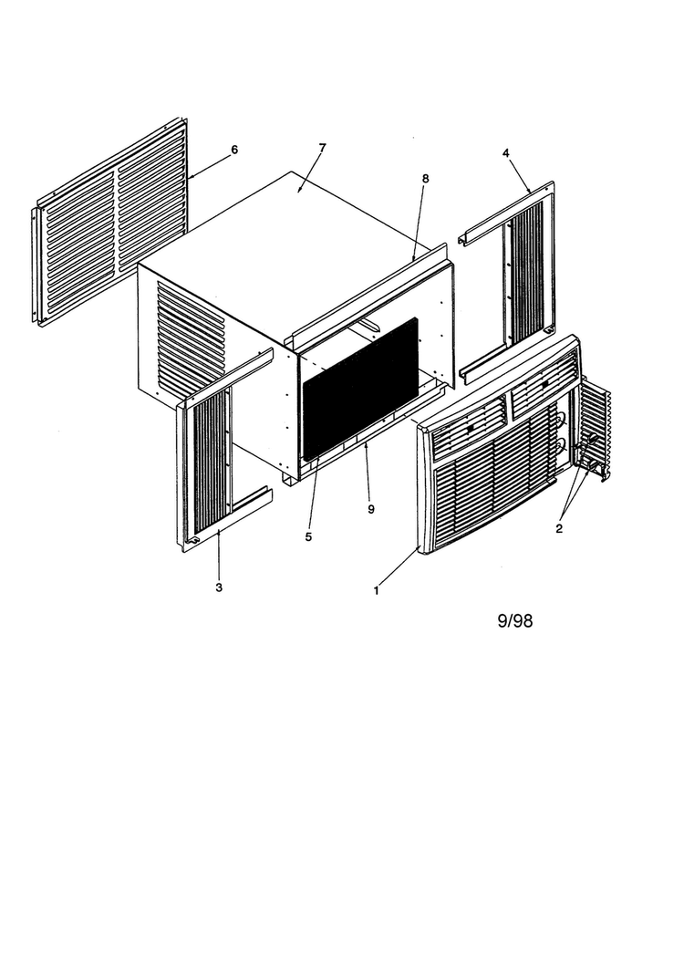 Outer Case Assembly Diagram and Parts List for RC07090A1D PRC07090A1DB Amana Air Conditioner