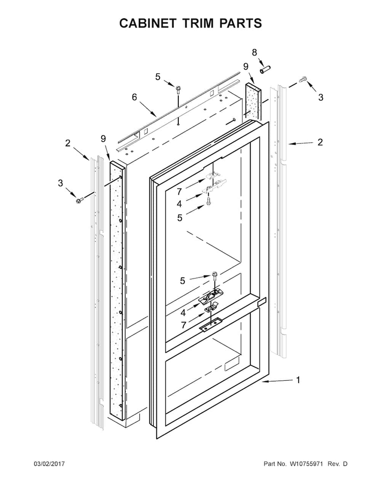 Cabinet Trim Parts Diagram and Parts List for JF36NXFXDE00  Jenn-Air Refrigerator