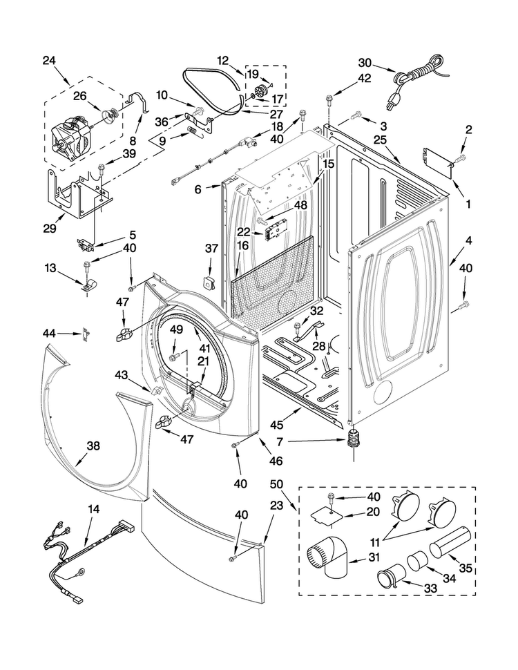 Cabinet Parts Diagram and Parts List for MGDE900VJ2  Maytag Dryer