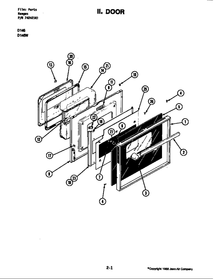 Door Diagram and Parts List for D146B  Jenn-Air Range