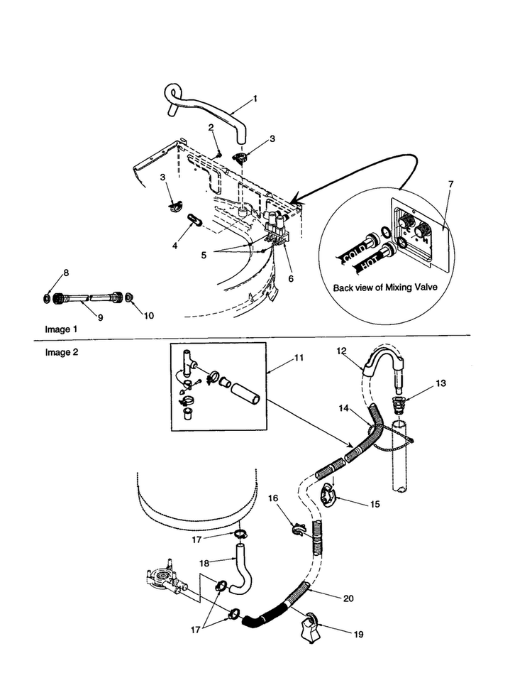 Mixing Valve And Hoses Diagram and Parts List for ALW540RMW-PALW540RMW  Amana Washer
