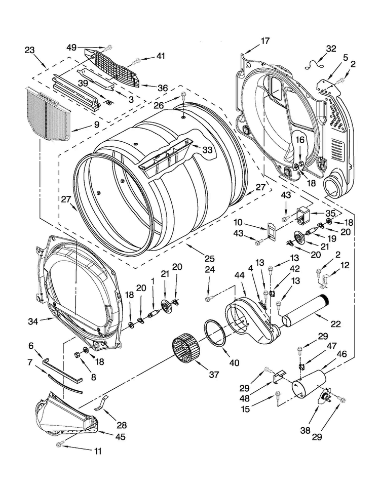 Bulkhead Parts Diagram and Parts List for MDG25PDAXW1  Maytag Dryer