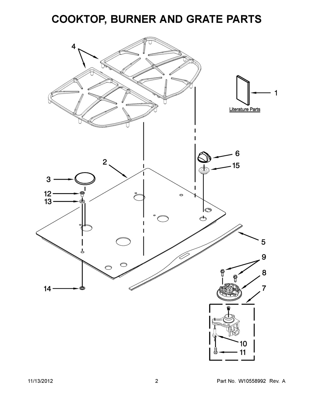 Cooktop, Burner And Grate Parts Diagram and Parts List for JGC9430BDF16  Maytag Cooktop