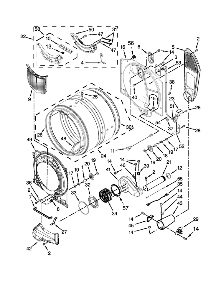 Bulkhead Parts Diagram and Parts List for MGD7000XG0  Maytag Dryer