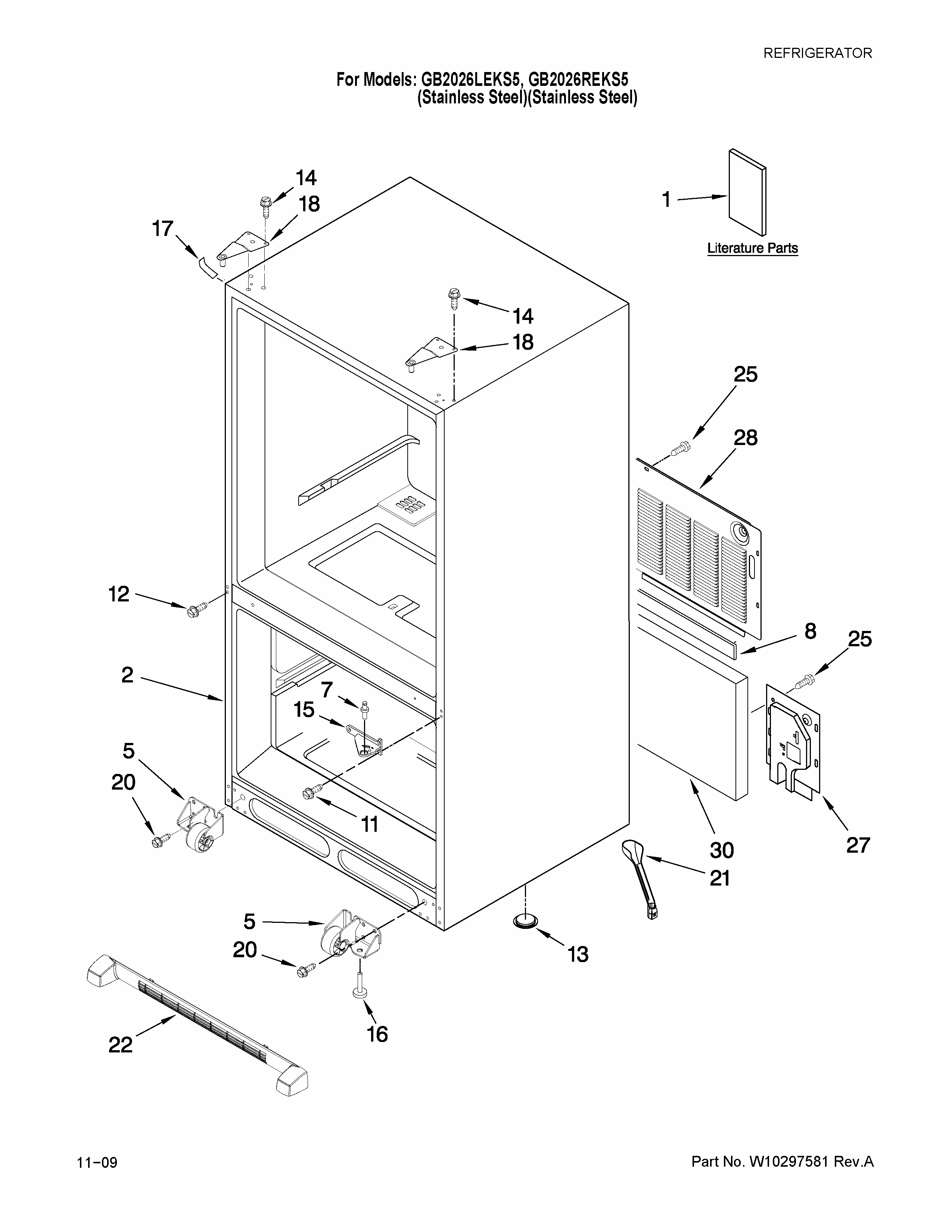 Cabinet Parts Diagram and Parts List for GB2026LEKS5  Amana Refrigerator