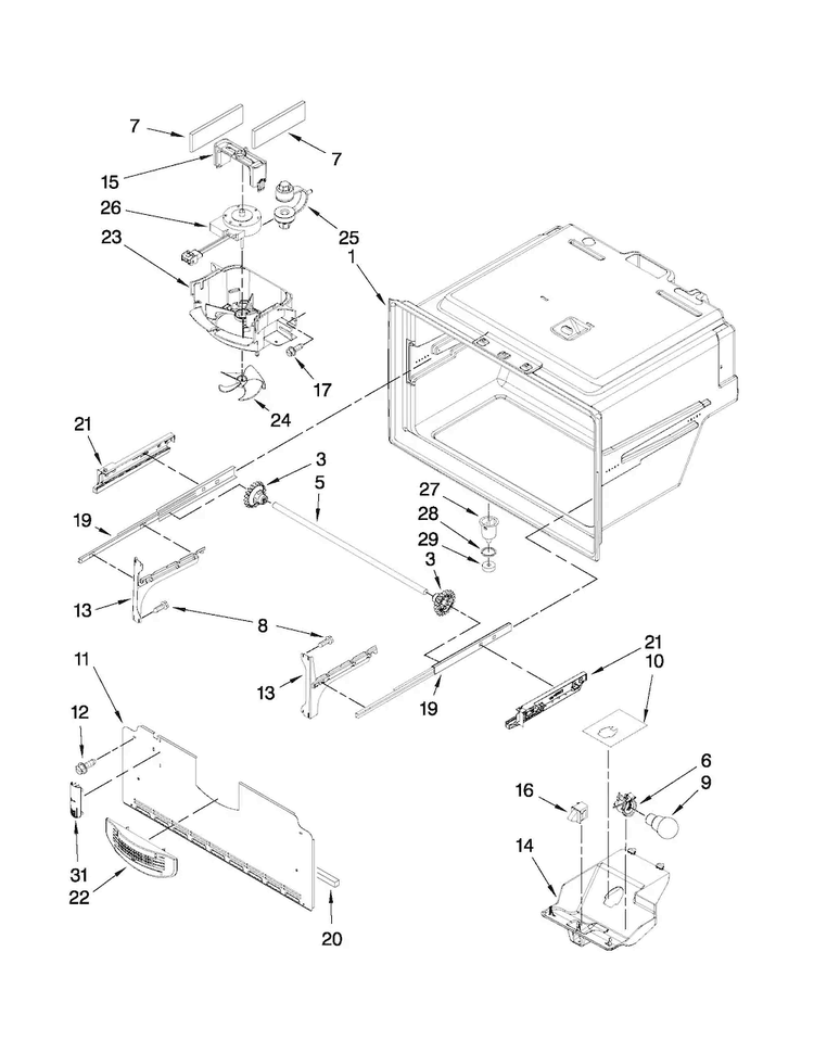 Freezer Liner Parts Diagram and Parts List for JFI2089AEP8  Jenn-Air Refrigerator