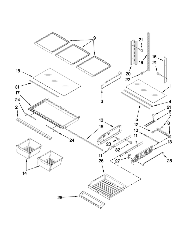 Shelf Parts Diagram and Parts List for JFI2089ATS2  Jenn-Air Refrigerator