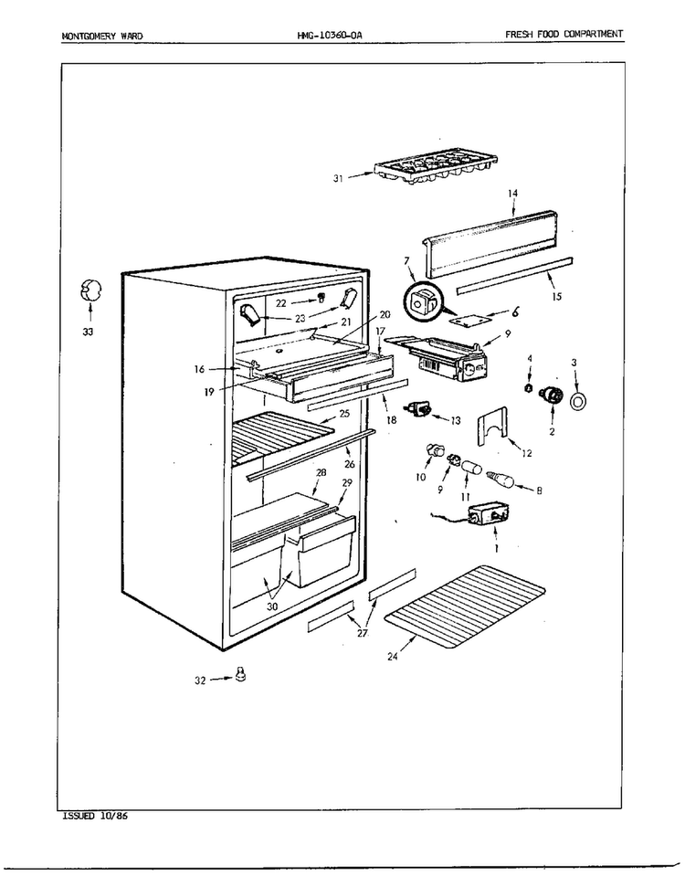 Fresh Food Compartment Diagram and Parts List for 10360A  Admiral Refrigerator