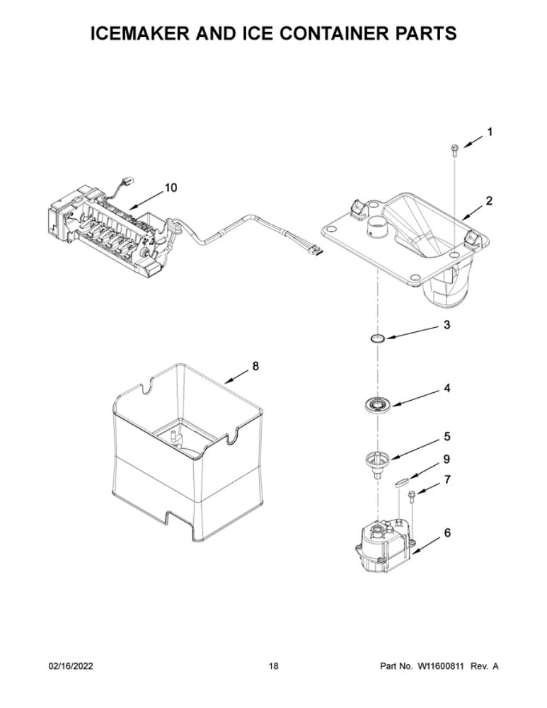 Icemaker And Ice Container Parts Diagram and Parts List for MFT2772HEZ03  Maytag Refrigerator