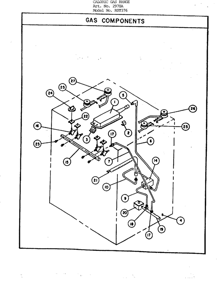 Gas Componets Diagram and Parts List for 2970A  Amana Range