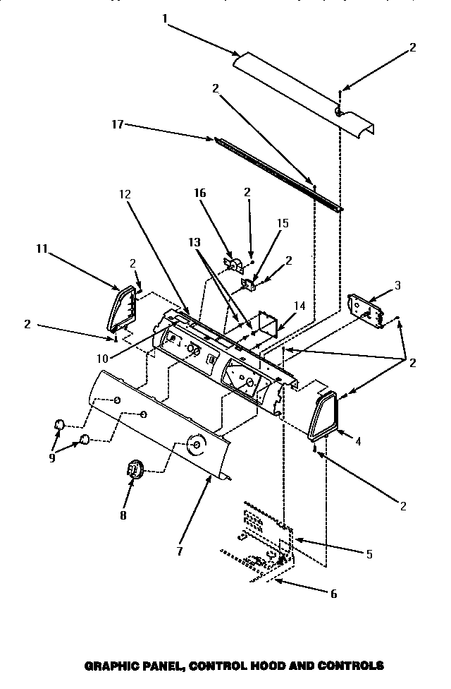 Graphic Panel, Control Hood & Controls Diagram and Parts List for CE8507W P1163609WW Amana Dryer