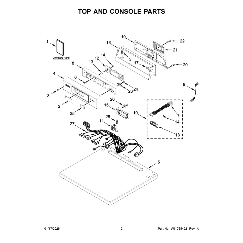 Top And Console Parts Diagram and Parts List for MDE20PRFZW0  Maytag Dryer