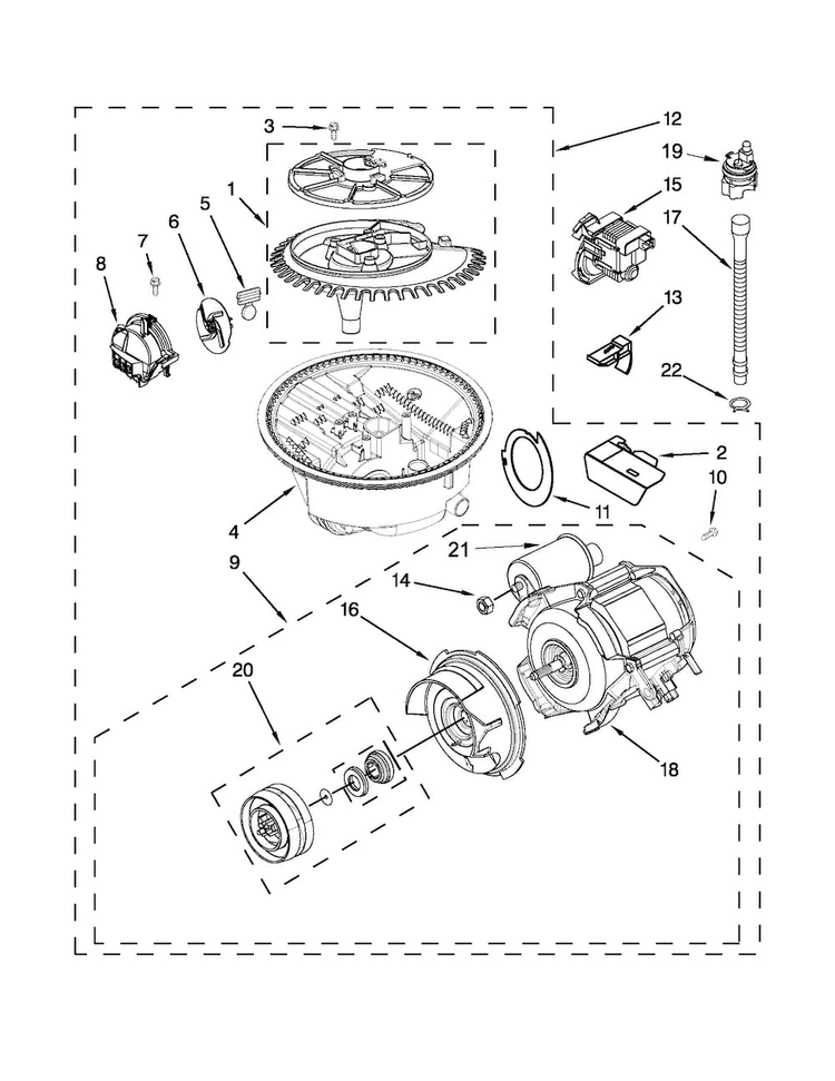 Pump And Motor Parts Diagram and Parts List for MDB6769PAB2  Maytag Dishwasher