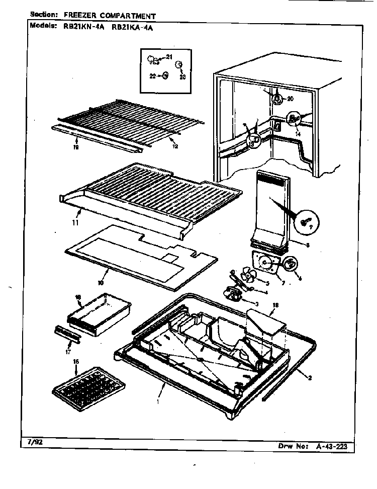 Freezer Compartment Diagram and Parts List for RB21KN-4A CG83A Magic Chef Refrigerator