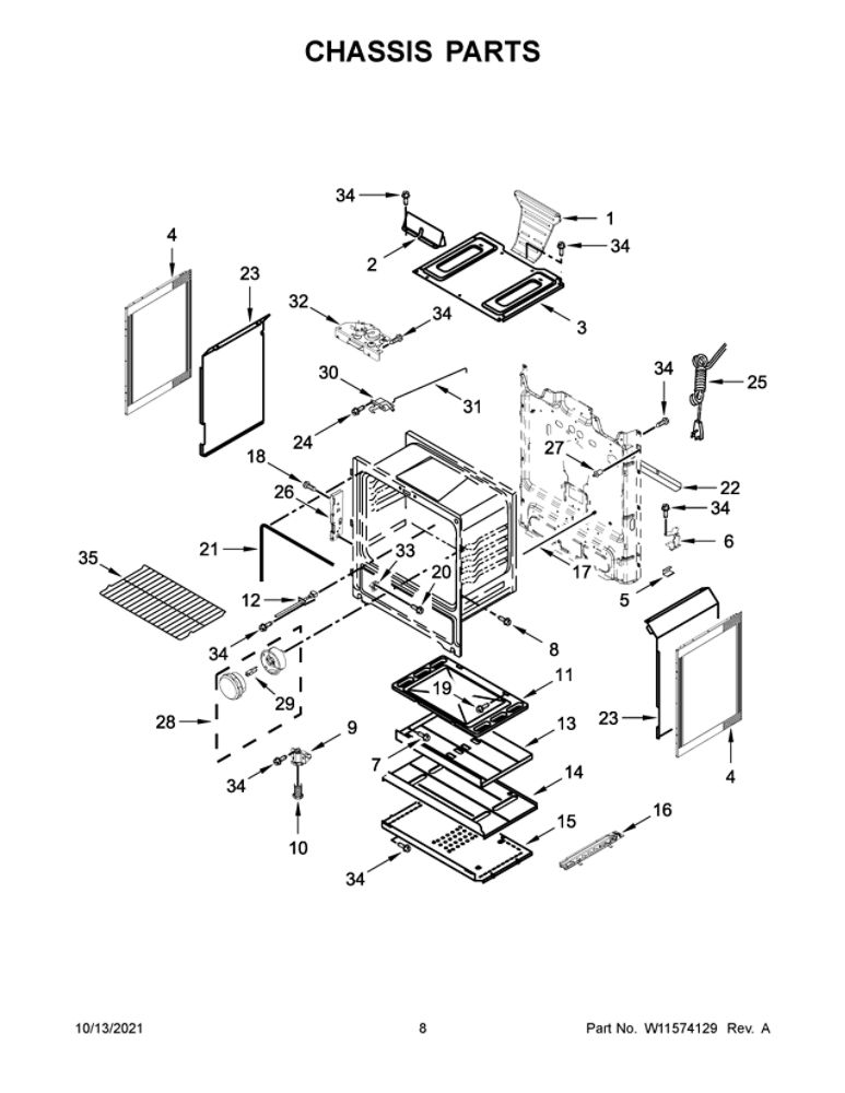 Chassis Parts Diagram and Parts List for MGR6600FB3  Maytag Range