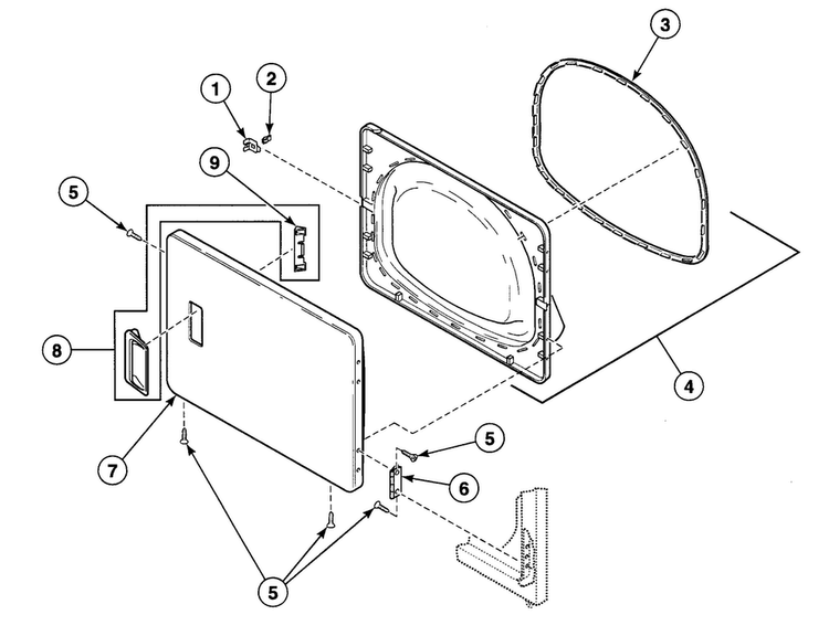 Door Assy Diagram and Parts List for SDET07QF1500  Speed Queen Dryer