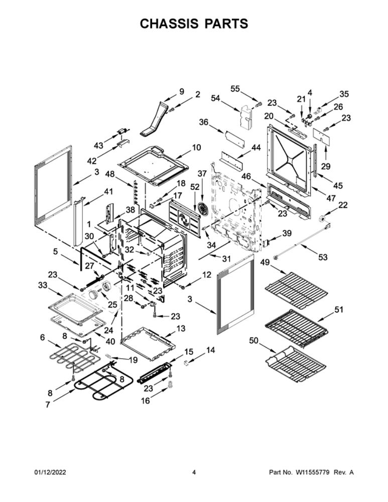 Chassis Parts Diagram and Parts List for JES1450CFS3  Maytag Range