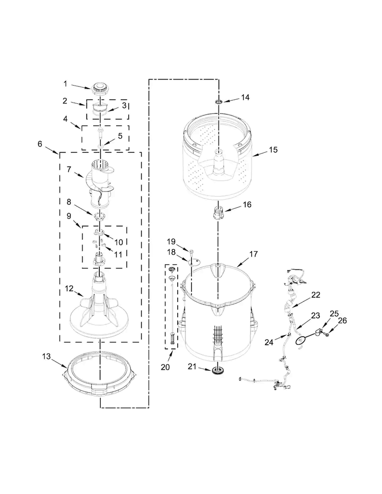 Basket And Tub Parts Diagram and Parts List for NTW4516FW0  Amana Washer