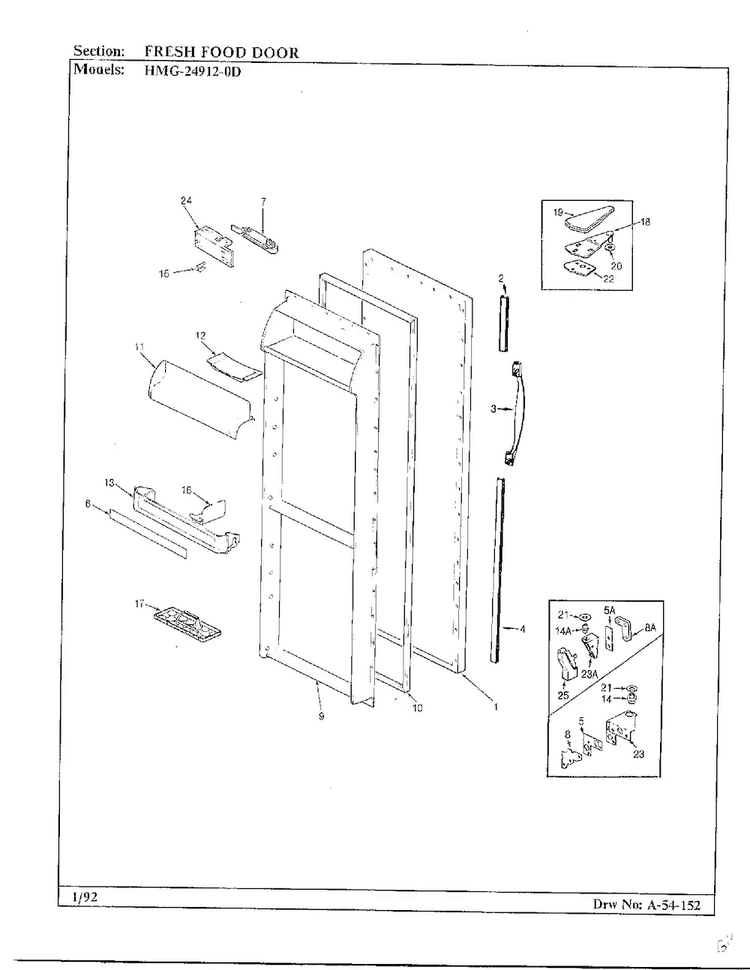 Fresh Food Door Diagram and Parts List for 24912-0A  Admiral Refrigerator