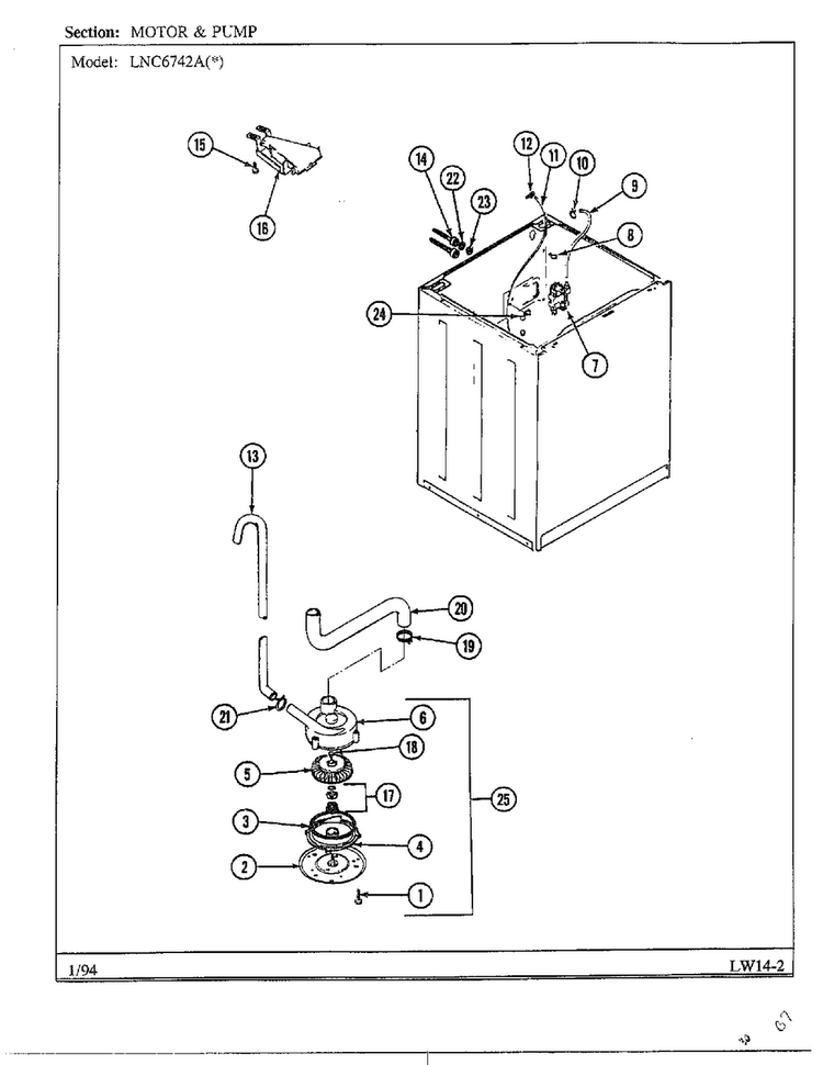 Motor And Pump Diagram and Parts List for 6742A  Norge Washer
