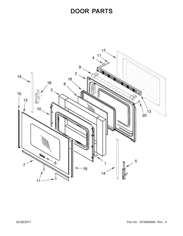 Door Parts Diagram and Parts List for MGR6600FB0  Maytag Range